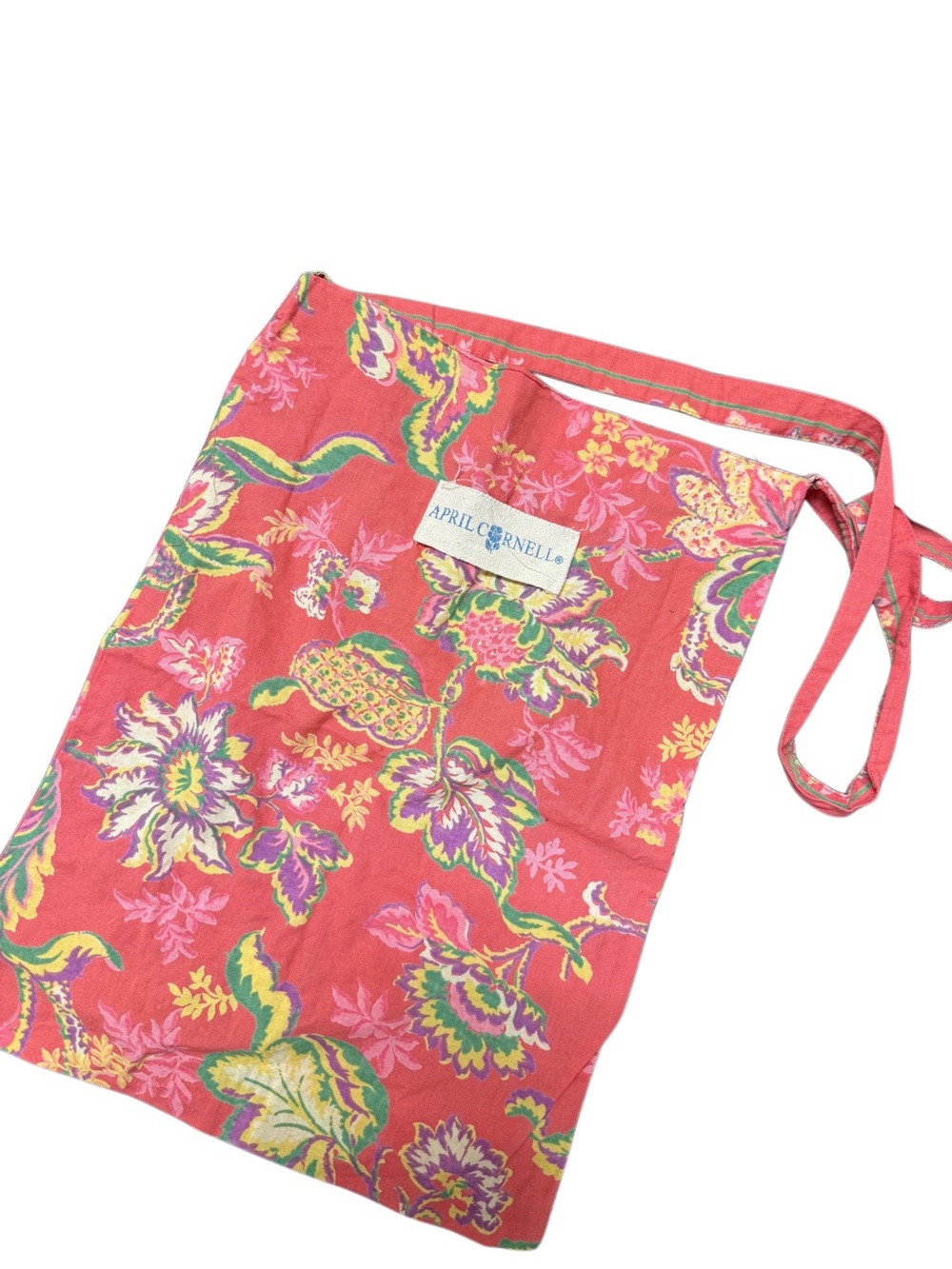 April Cornell Coral Floral 100% cotton Linen Tote with Multicolor Blooms floral